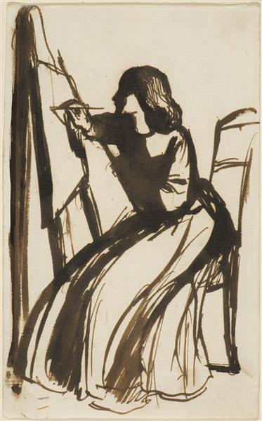 Elizabeth Siddal Seated at an Easel, 1852 - Данте Габриэль Россетти