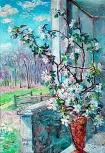 Blossoming branch in a vase - David Burliuk