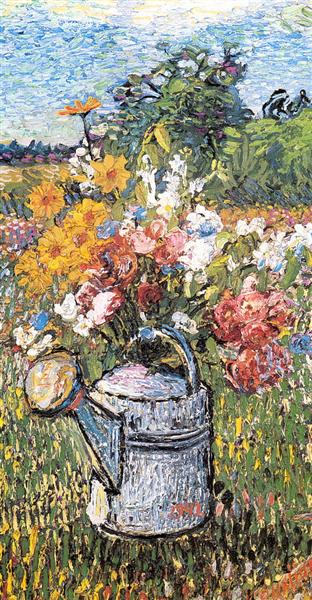 Still life with flowers and watering can, 1947 - David Burliuk