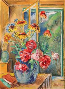 Vase with red and yellow flowers - David Burliuk