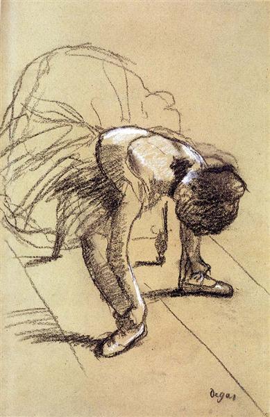 Сидящая танцовщица поправляет балетки, c.1880 - Эдгар Дега