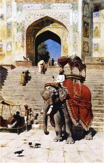 Royal Elephant at the Gateway to the Jami Masjid, Mathura - Edwin Lord Weeks