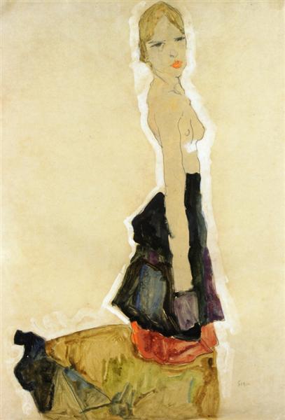 Kneeling Semi-Nude, 1911 - 席勒