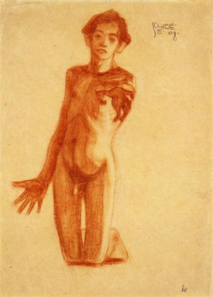 Kneeling Young Man, 1908 - Egon Schiele