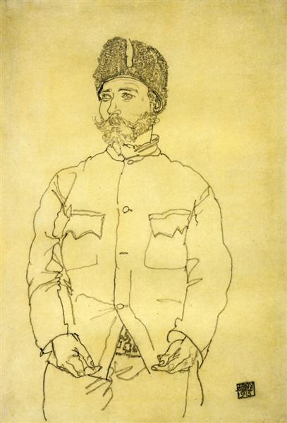 Російський військовополонений у хутряній шапці, 1915 - Егон Шиле