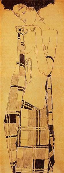 Standing Girl in a Plaid Garment, c.1909 - Egon Schiele