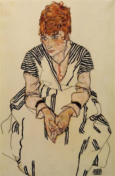 The Artist's Sister in Law in a Striped Dress, 1917 - Egon Schiele