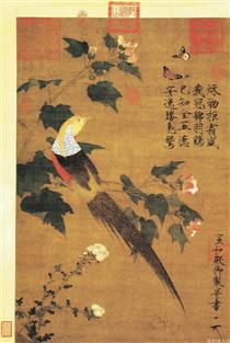 Golden Pheasant and Cotton Rose Flowers - Song Huizong