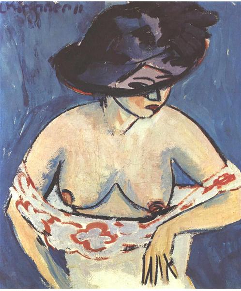 Half-Naked Woman with a Hat, 1911 - Ernst Ludwig Kirchner