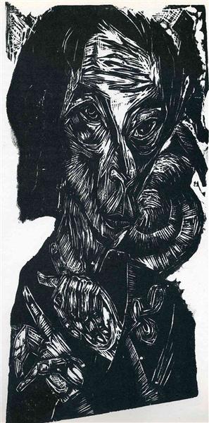 Head of a Sick Man. Self-Portrait, 1918 - 恩斯特‧路德維希‧克爾希納
