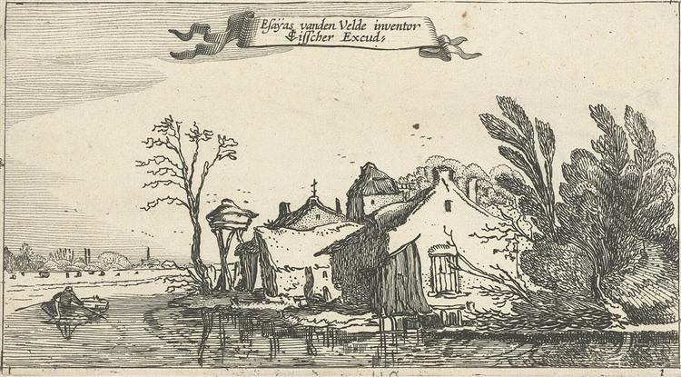 Farmhouse with dovecote on a river - Esaias van de Velde l'Ancien