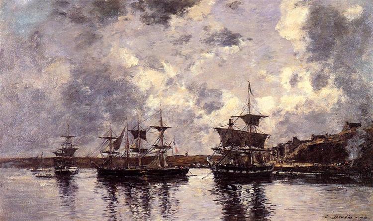 Camaret, Three Masters Anchored in the Harbor, 1873 - Эжен Буден