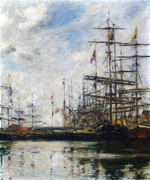 The Port, Ships at Dock, c.1888 - Эжен Буден