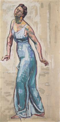 Border woman figure in blue Gwand - Фердинанд Ходлер