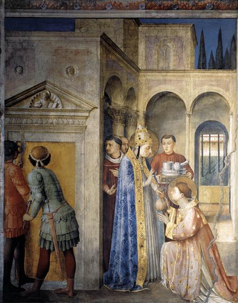 Св. Лаврентий получает сокровища церкви от папы Сикста II, 1447 - 1449 - Фра Анджелико
