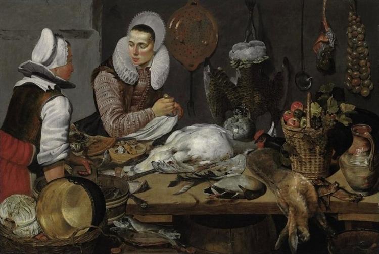 A Kitchen Interior with a Maid and a Lady Preparing Game, 1625 - 1630 - Франс Халс