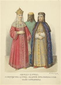 Clothing of queens. With portraits of queens Evdokia Lukianovny and Natalia Kirilovna - Fyodor Solntsev