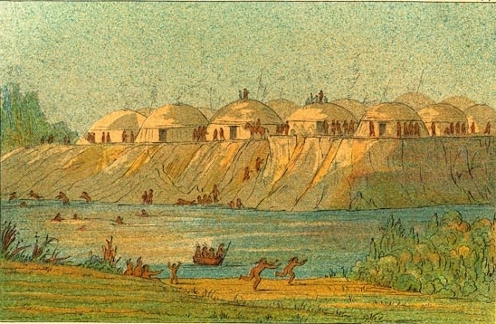 A village of the Hidatsa tribe at Knife River, 1832 - George Catlin