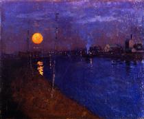 River Landscape by Moonlight - Джордж Генрі