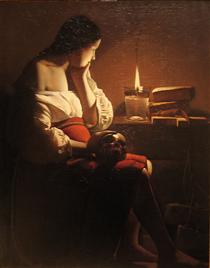 Repenting Magdalene, also called Magdalene in a Flickering Light - Georges de la Tour