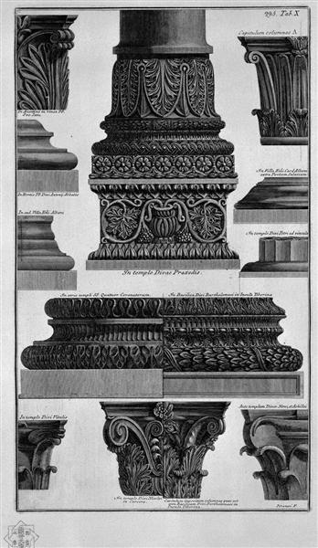 Column bases and capitals (S Prassede, St. Peter in Chains, Villa Albani, etc.) - Джованни Баттиста Пиранези