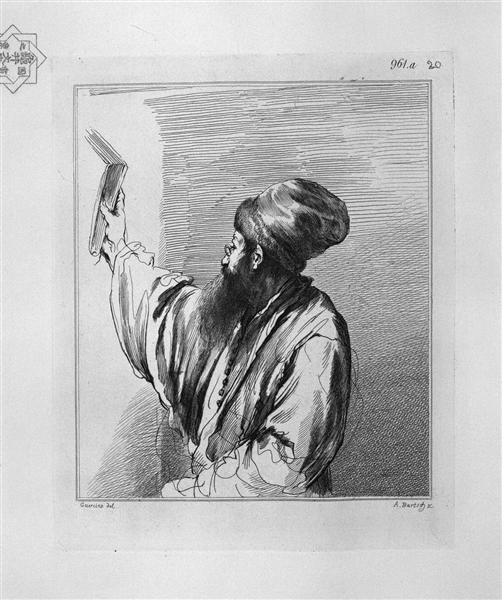 Half figure of a man in the act of hanging a picture, by Guercino - Джованні Баттіста Піранезі