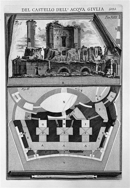 Plan and elevation of the castle ruins stripped of any building addition - Giovanni Battista Piranesi