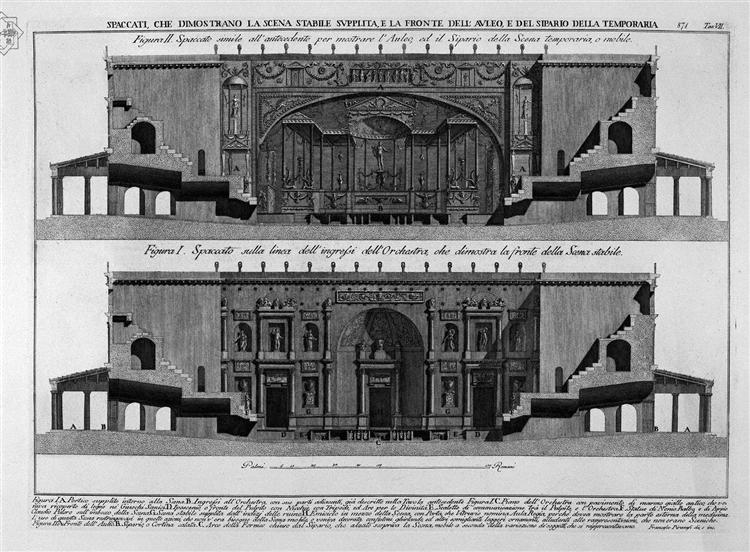 Split, showing the scene compensate for their stable, and the opposite of `classrooms, and the temporary suspension of the curtain - Джованни Баттиста Пиранези