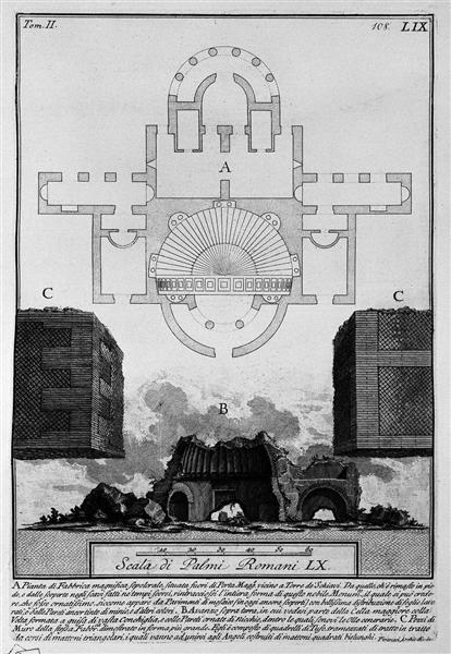 The Roman antiquities, t. 2, Plate LIX. Plan and elevation of factory magnificent tomb outside Porta Maggiore located near Torre de `Schiavi. - 皮拉奈奇