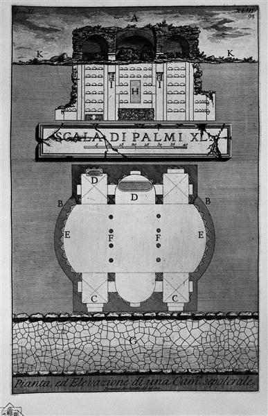 The Roman antiquities, t. 2, Plate XLIII. Plan and elevation of a burial chamber., 1756 - 皮拉奈奇