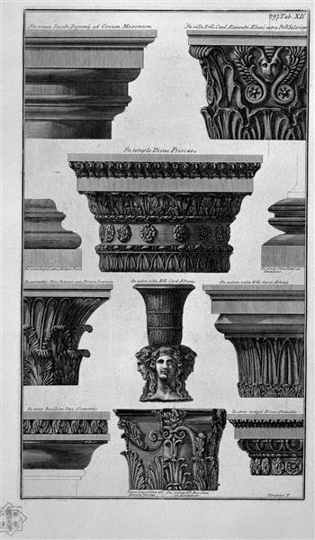Various capitals (Villa Albani, S Prisca, Praxedes S, S Clement, etc.) - Giovanni Battista Piranesi