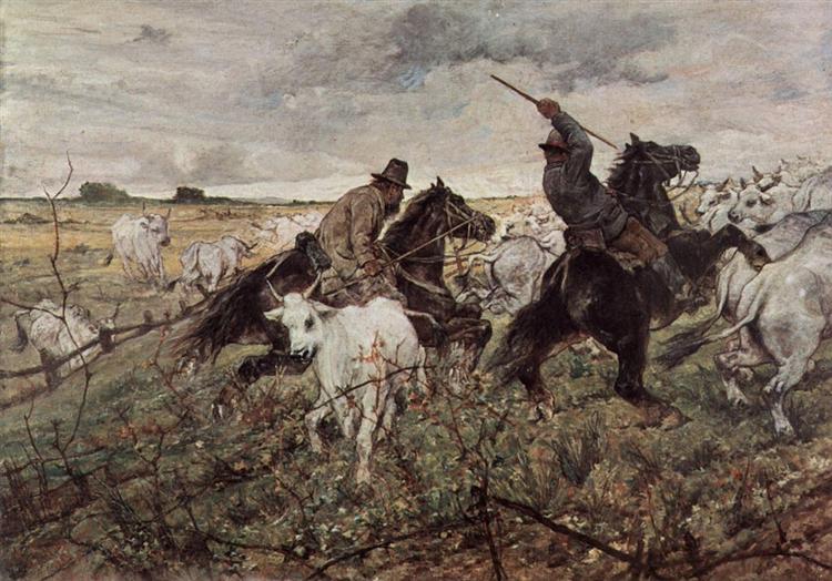 Cowboys and herds in the Maremma, 1894 - Джованні Фатторі