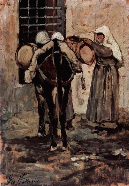 Nun with donkey, 1880 - 1890 - Джованні Фатторі