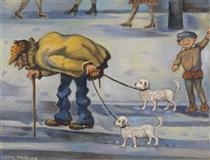 Homem simples caminhando com os seus cachorros - Greta Freist
