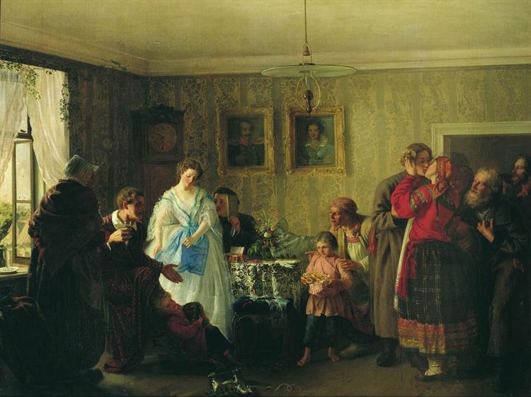 Поздравление молодых в доме помещика, 1861 - Григорий Мясоедов