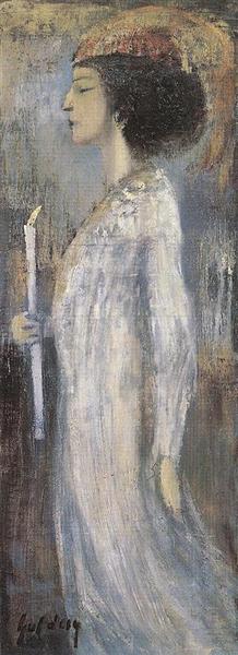 Woman with Candle, 1910 - Лайош Гулачі