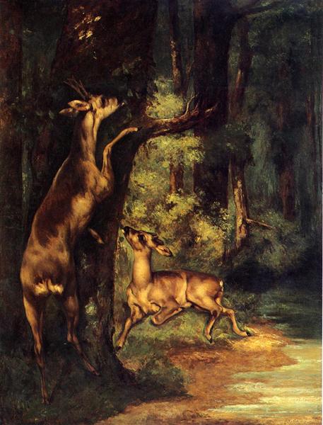 Male and Female Deer in the Woods, 1864 - Gustave Courbet