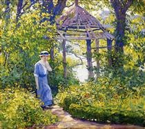 Girl in a Wickford Garden, New England - Guy Rose