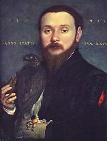 Portrait of Nobleman with a falcon - Hans Holbein el Joven