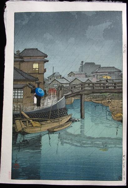 Rainy Season at Ryoshimachi, 1931 - Хасуи Кавасе