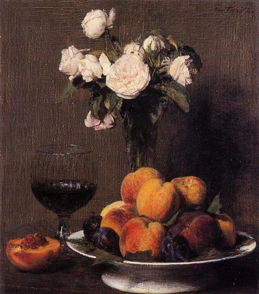 Still Life with Roses, Fruit and a Glass of Wine, 1872 - Анри Фантен-Латур