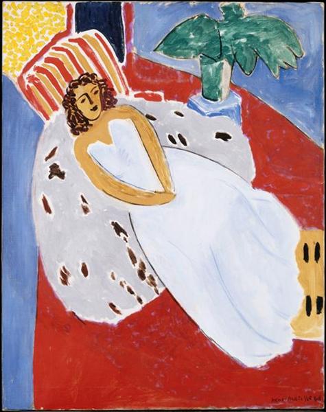Young Woman in White, Red Background, 1946 - Анри Матисс