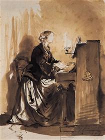 Countess Potocka Playing Piano - Поль Деларош