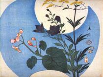 Autumn flowers in front of full moon - Hiroshige