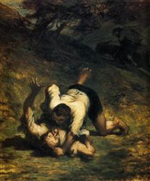 The Thieves and the Donkey - Honoré Daumier