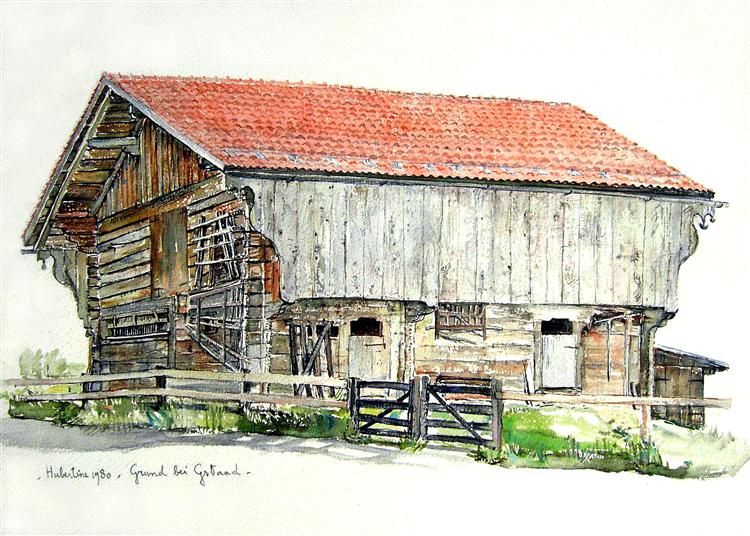 Large wooden barn between Grund and Gstaad, in the Berner Oberland, Switzerland, 1980 - Hubertine Heijermans
