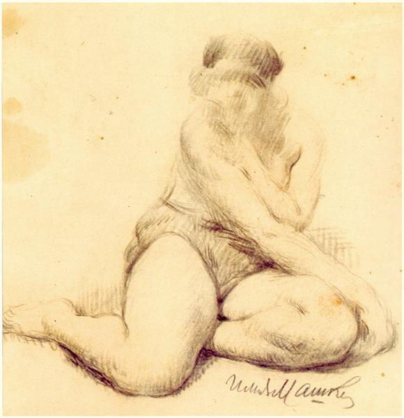 Seated nude, putting his hand on her thigh, c.1910 - Iliá Mashkov