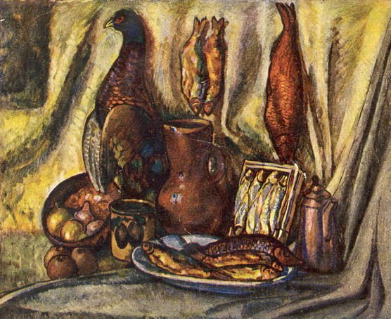 Still life with fish and capercaillie, 1917 - Iliá Mashkov