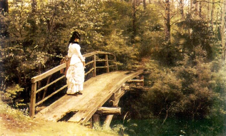 Летний пейзаж ( Вера Алексеевна Репина на мостике в Абрамцеве ), 1879 - Илья Репин