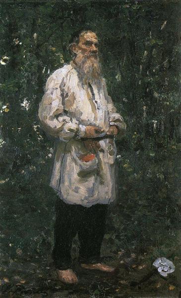 Leo Tolstoy barefoot, 1891 - Ilia Répine